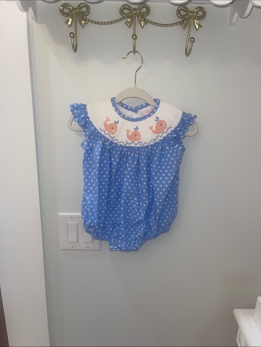 Blue Polka Dot Whale Smocked Baby One-Piece Bodysuit